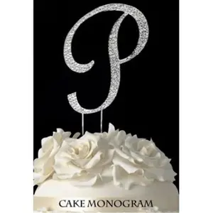 212 MAIN Silver Rhinestone Monogram Cake Topper - 4.5 in, Sparkling, Ideal for Wedding, Birthday, Anniversary Cake Decorations (Home & Festive Party Supplies), Wedding Cake Topper