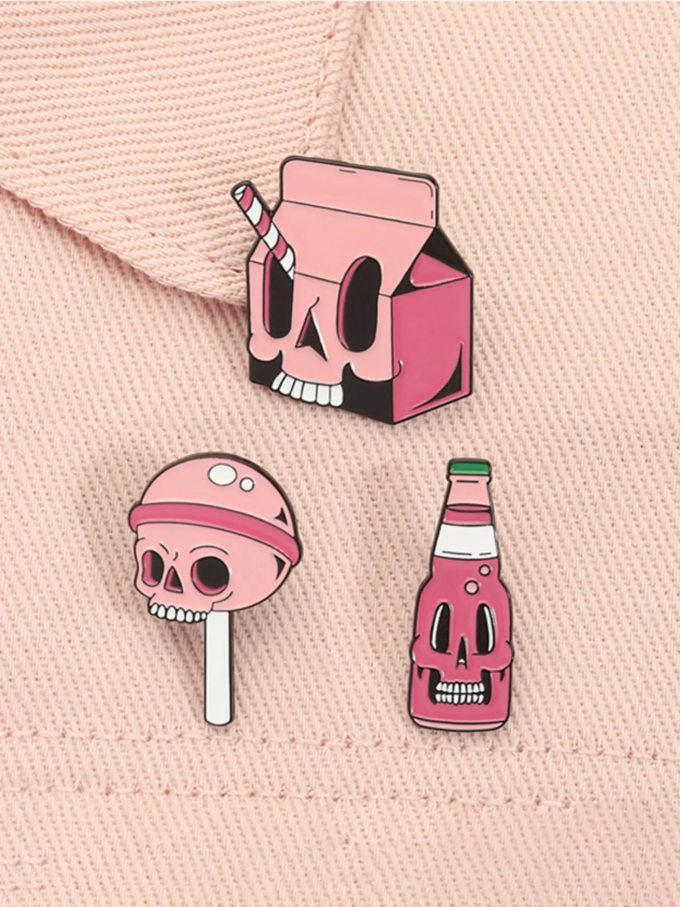 3pcs/set Halloween Skull Candy Lollipop Enamel Pins Goth Skeleton Soda Drink Jiuce Spooky Vintage Vibrant Alloy Brooches Lapel Backpack Badge Fashion Jewelry Accessories Gifts for Friends