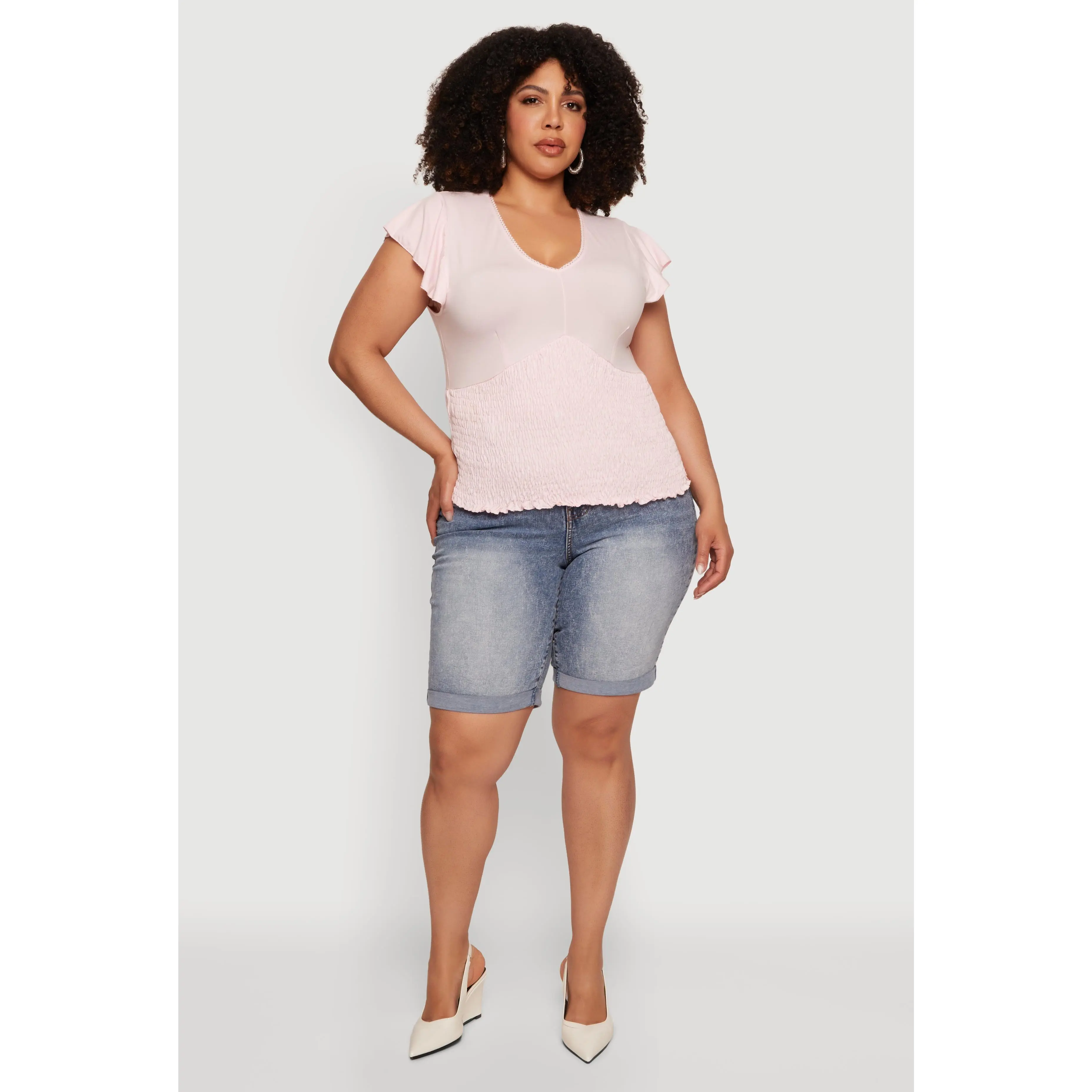 Plus Size Crochet Detail Smocked Blouse