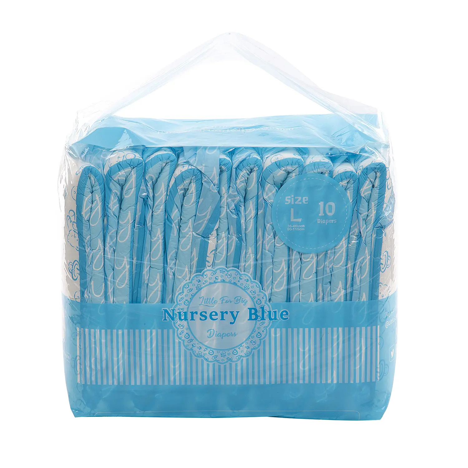 LITTLEFORBIG Adult Diapers, High Absorbency for Night Use, 169 oz Capacity, Thick Plastic-Backed Briefs, Nursery Blue Print, 10 Count, Size M-L, High Absorbency Adult Diapers, Strong, 4500Ml-5000Ml, Adults