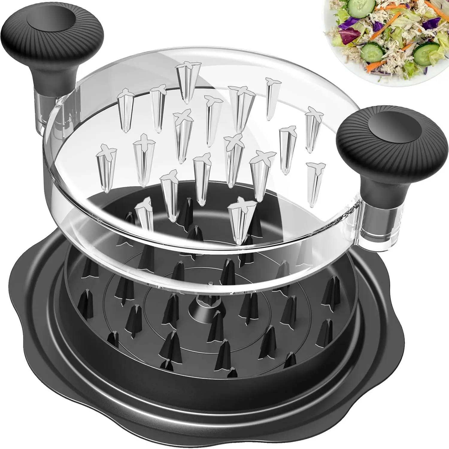 8-Inch Premium BPA-Free Plastic Food Shredder with Lid, Cross Teeth, Non-Slip Bottom, Ergonomic Handle, Cleaning Brush - Dishwasher Safe Household Kitchen Meat Utensil for Chicken Breast, Tuna Bowls