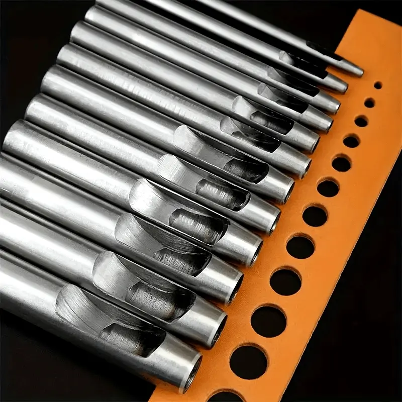 Set of 6 Leather Punching Tools: Durable Carbon Steel, Sharp Edges, Polished Handles, Precision, Craftsmanship - Ideal for Punching Holes in Leather Straps, Belts, and Papers