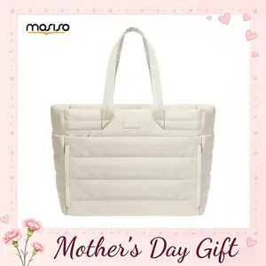 【Mother's Day Gift】MOSISO Laptop Tote Bag for Women, 15.6 inch Nylon Quilted Shoulder Bag with Horizontal & Vertical Pockets, Lightweight Large Capacity Work Computer Handbag for Travel, Office, College & Daily Use, Durable Tote Bag SpringStatements