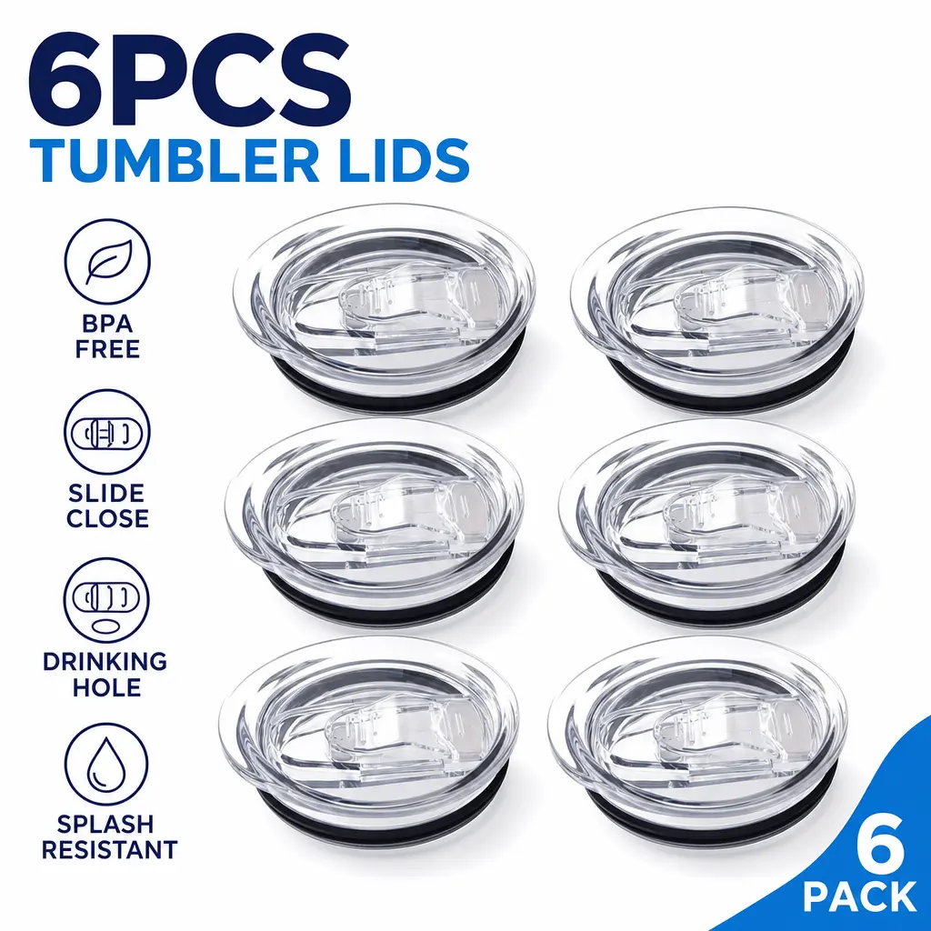 6 Pack 20 oz Skinny Tumbler Replacement Lids – Plastic Splash Covers, Clear Cup Lids for 2.64” Mouth, Fit 20 oz Coffee Cups – Leakproof & Reusable
