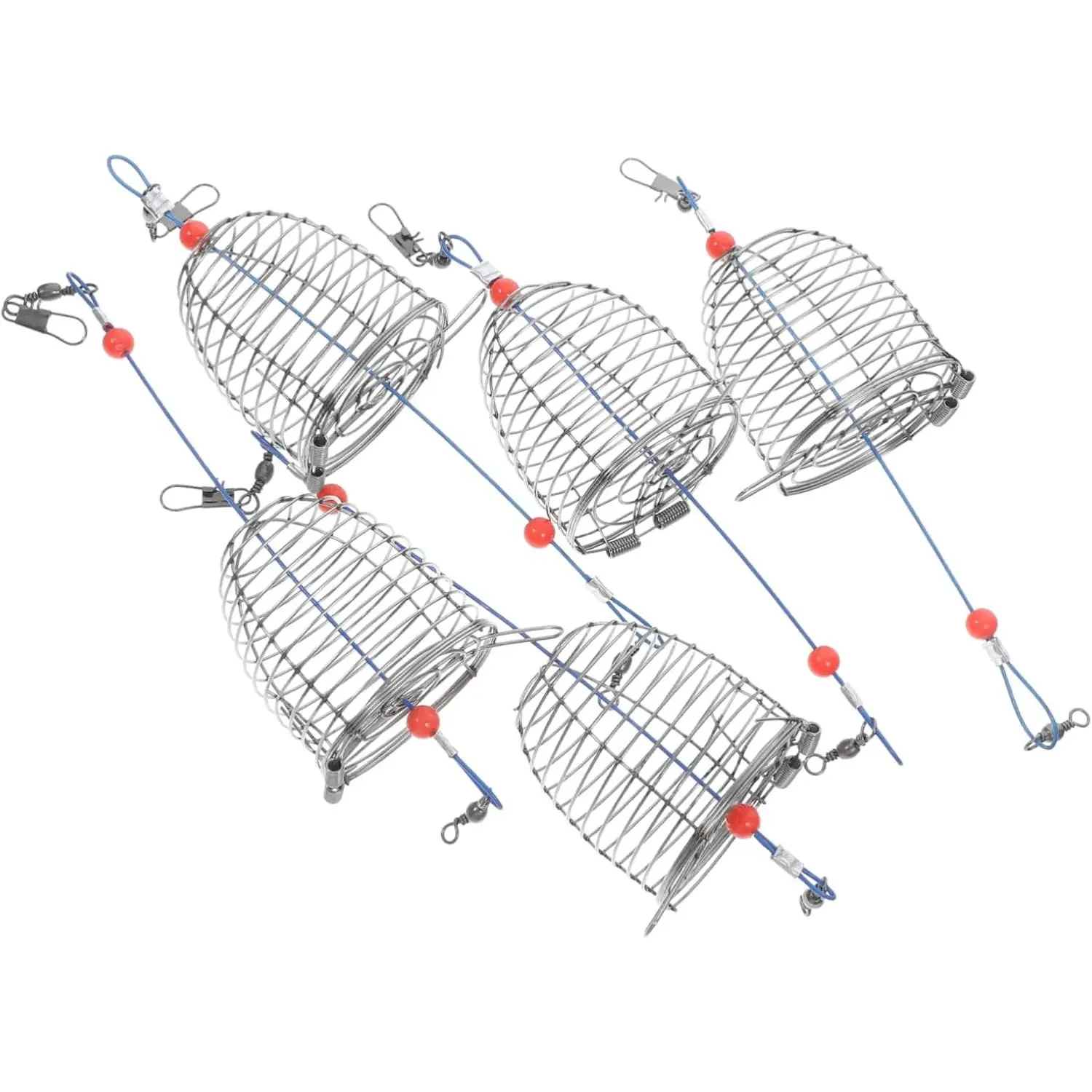 5-Pack Stainless Steel Bait Trap Cages with Spring Lids, Portable Fishing Gear for Catching Crayfish, Shrimp, Eel & Lobster, Fishing Gear Supplies, Outdoor Fishing Supplies