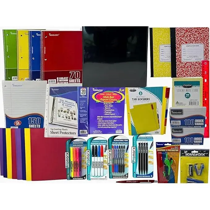 College Ruled Back to School Essential Supply Kit Bundle for Middle, High School and College: Binder, Mechanical Pencils, Sharpies, Pens, Highlighters, Folders, Note Books and More 55+ items