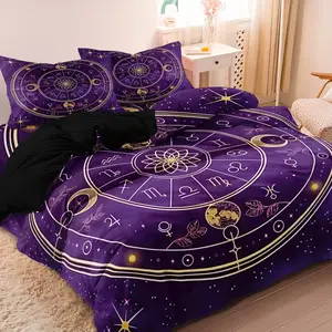 Ramadan Decoration Mystic Celestial Bedding Cover Set (No Blanket Included), 3pcs Luxury Bedding Set Included 1*Duvet Cover And 2*Pillowcases Soft Comfortable For Four-Season Home Dorm Decorative