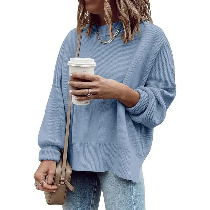 Lannew Womens Oversized Tunic Sweaters Fall Slouchy Long Sleeve Ribbed Knit Side Slit Pullover Jumper