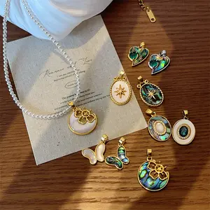 Detachable natural mother-of-pearl abalone shell freshwater pearl necklace vintage style handmade pendant clasp jewelry DIY accessory