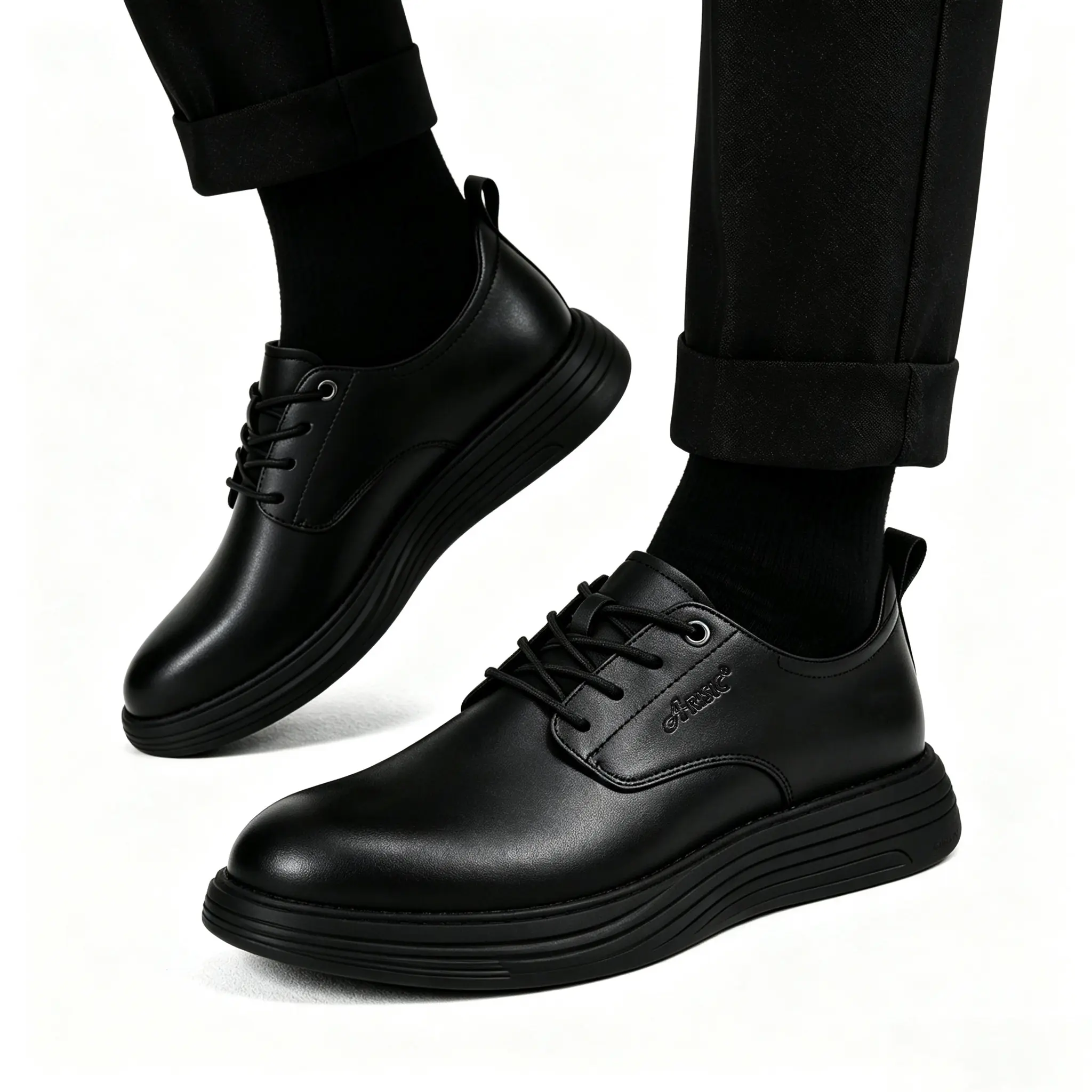 Men's Lightweight Platform Business Leather Shoes, Shock Absorbing Waterproof Non Slip Work Shoes, All Day Standing Nurse Chef Office Business Casual Shoes