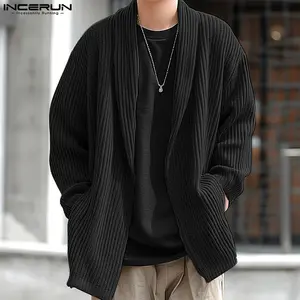 Men's fashion textured stripe long sleeve cardigan jacket