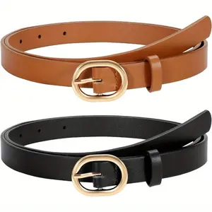 Set of 2 Golden Buckle Luxury Handmade Women's Belt | Multi-functional Versatile Clothing for T-shirt/Denim Jacket/Dress/Formal/Casual Wear