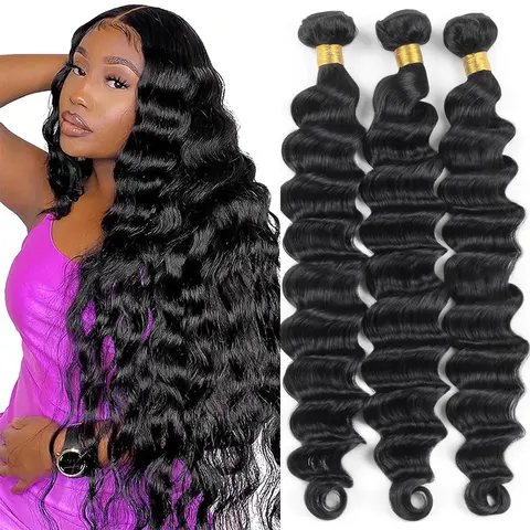 Brazilian Loose Deep Wave Bundles Remy Human Hair Weave 3 Bundles Loose Deep Quick Weave with 4x4 Lace Closure