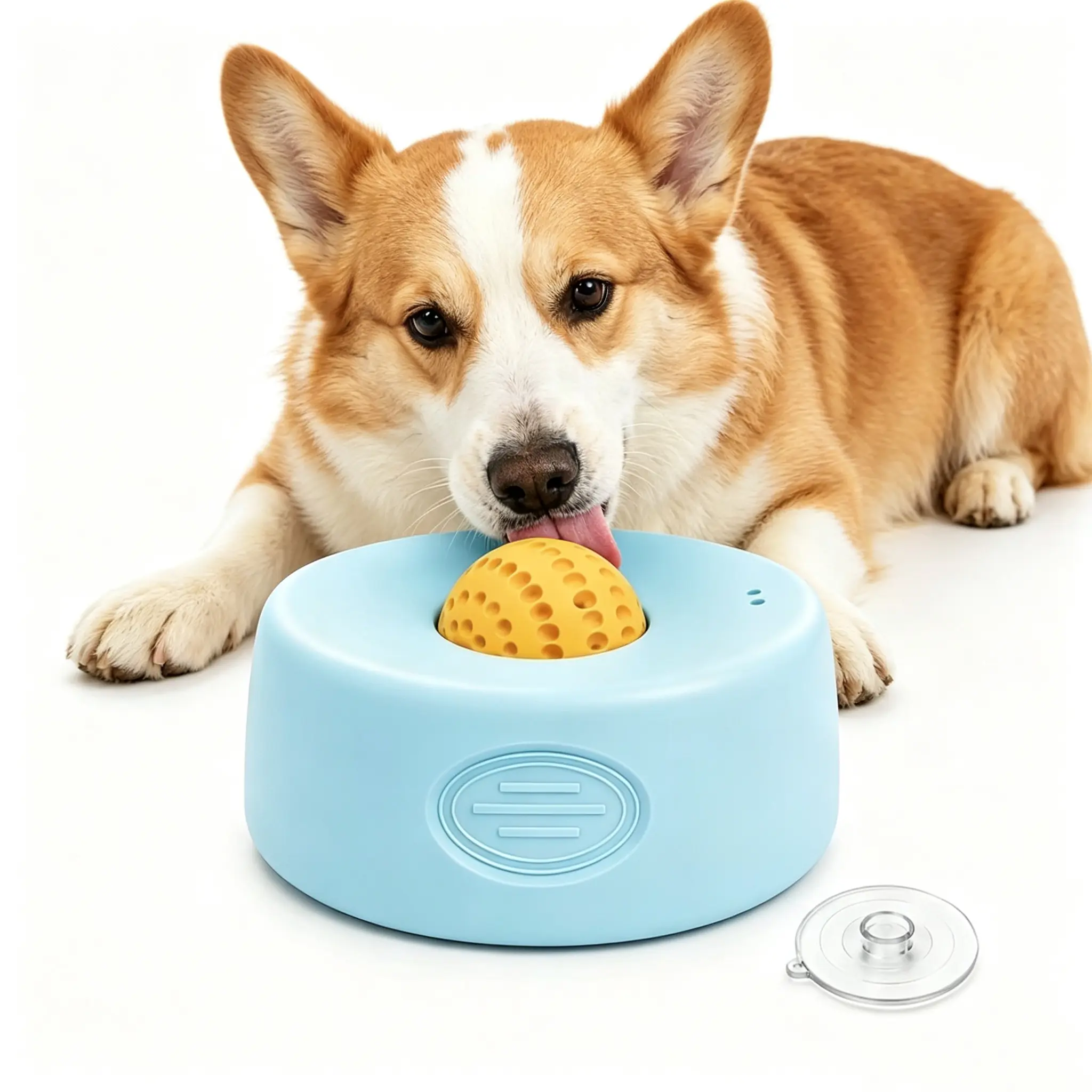 Interactive Dog Slow Feeding Bowl with 360° Rolling Ball, Spill Resistant Anti-Slip Lick Bowl for Dogs & Cats, Ideal for Wet Food, Yogurt, Puree & Liquid Treats, 2-in-1 Enrichment Puzzle Feeder, Blue