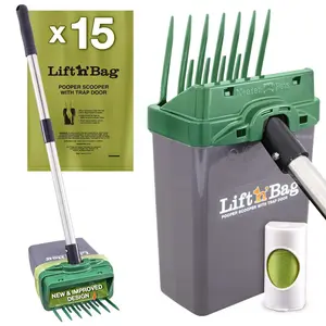 NEATER PETS Lift N' Bag Dog Pooper Scooper 2.0, 22” Pole Version - Scoop-to-Bag Design, One-Handed Operation, Extra-Large Bags, Made in USA