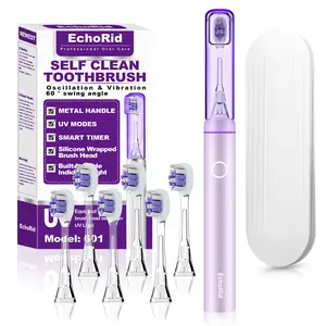 Echorid MMetal Electric Toothbrush with UV Mode, Vibration and Oscillation Electric Toothbrush for Adults, 6 Brush Heads & Travel Case & Dust Cover, 5 Modes & Built in Timer, One Charge Last 120 Day