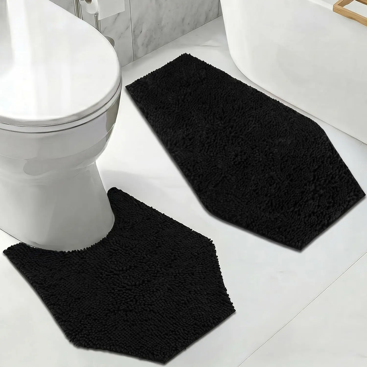 Gothic Curiosities Coffin Bath Mat + Toilet Rug 2 Piece Set - Gothic Bathroom Decor Chenille - 24 Inches By 20 Soft, Thick, Water Absorbent, Machine Washable with Non-Slip PVC Backing U Shaped