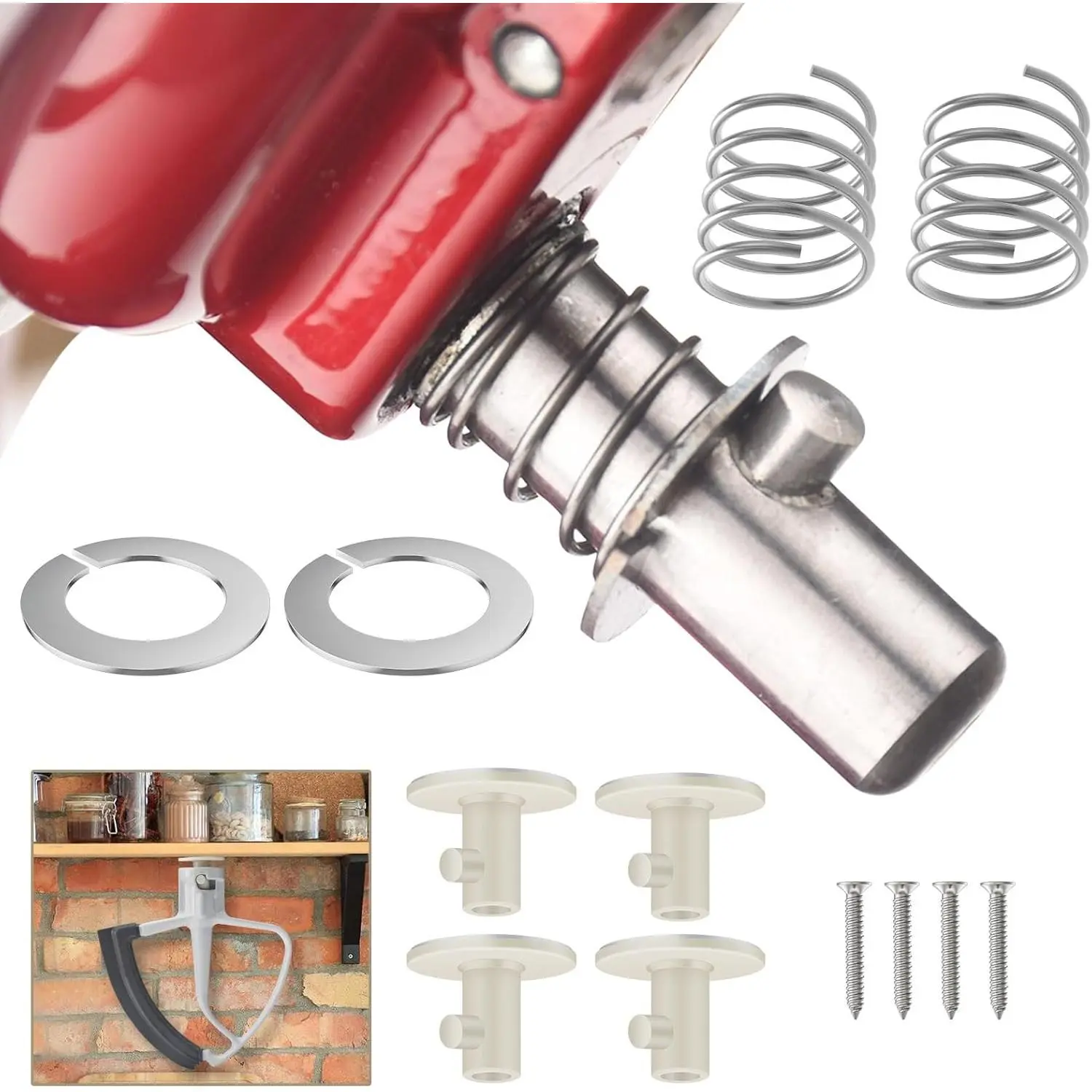 Quick Install Spring and Washer for Kitchen-Aid Tilt- & Bowl-lift Mixers 3.5 Quarts to 7 Quarts (2 pack), W/ 4 Set of Stand Mixer Attachment Holders