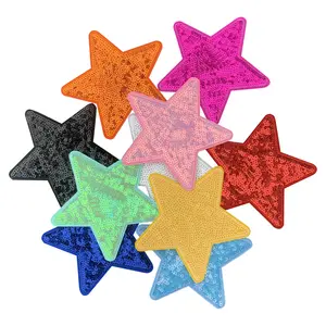 10PCS Sequin Embroidered Shining Big Star Patch 10 Color Star 3.94INCH Iron on Star Sequin Embroidery Patch patch applique