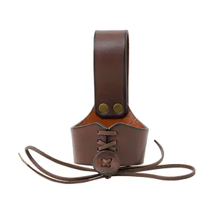 Medieval Viking S-code Drinking Horn Brown Leather Holder, Quality leather holder for drinking horn（without drinking horn） Drinkware