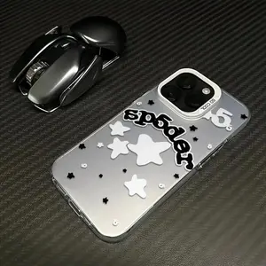 Edgy "Spider" Lettering Star Phone Case Fashion TPU Laser Craft Anti-Drop Cover Suitable for IPhone17 11 12 13 14 15 16 Pro Max Air Plus