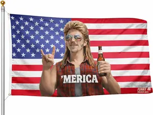 ’MERICA Mullet Man American Flag 3x5 Ft – Funny Patriotic USA Flag, Red White Blue Man Cave Garage Bar Indoor Outdoor Flag