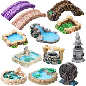 12 Pcs Fairy Garden Accessories Mini Garden Accessories Kit with Miniature Water Bridge Figurines Mini Lighthouse Pond Lawn Ornament Easter Gift for DIY Garden Succulent Dollhouse Craft Bonsai Terrarium Decor