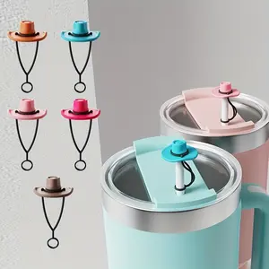 5pcs Cowboy hat, straw cover, straw dust plug, straw silicone dust cap, dust resistant, reusable straw cover, Straw Chug Lid