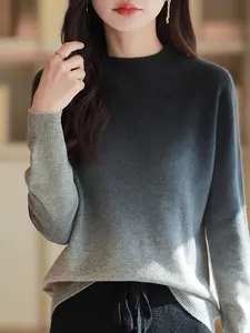 Elegant Half High Neck Gradient Knit Sweater for Women, Knitwear, New Spring & Fall Inner Layer, Premium Autumn Winter Woolen Top