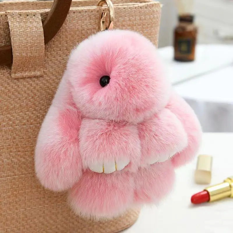 Handmade FluffyBunny PomPom Keychain Cute Christmas Gift TravelAccessory Birthday Present for Girls Women Pink Fur Keychain Perfect for Special Occasions