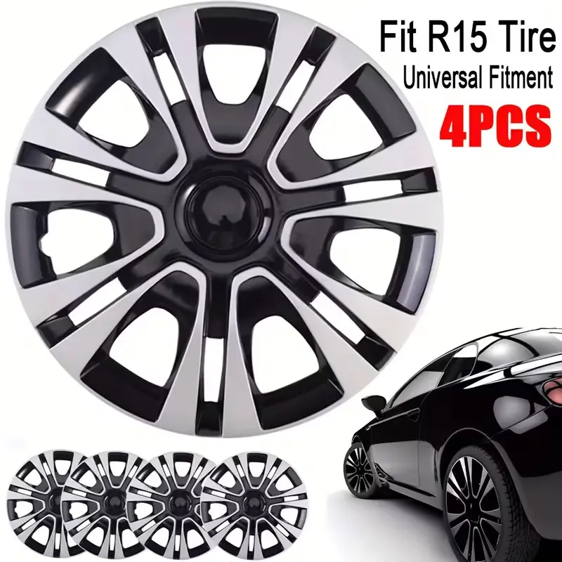 sohochic 4-Pack 15-in Universal Fit Car Hub Centre Caps, Snap-On Installation, Durable Wear-Resistant Wheel Cover Decorations, Compatible with Various Car Models