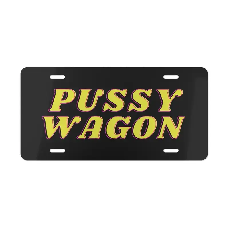 Pssy Wagon Decorative Vanity License Plate, Car Truck Front Tag, Car Plate Decor Accessories, 12 inch x 6 inch with 4 holes