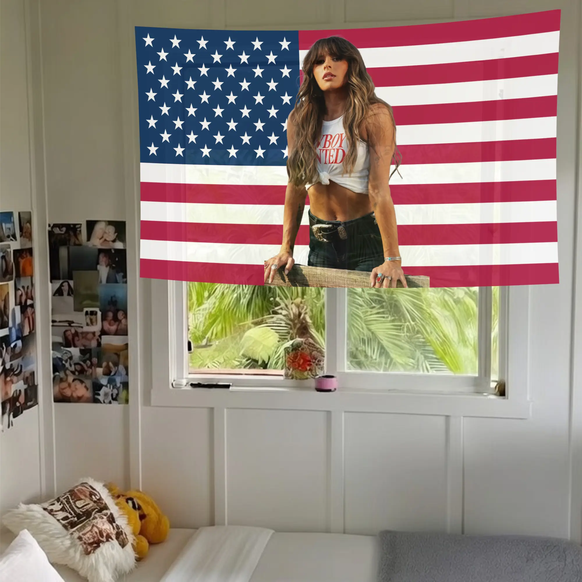 Ella Langley American Flag Decorative Tapestry - Pink Wall Decor, Room Decor for Fans (3x5 ft) Home Supplies Hanging