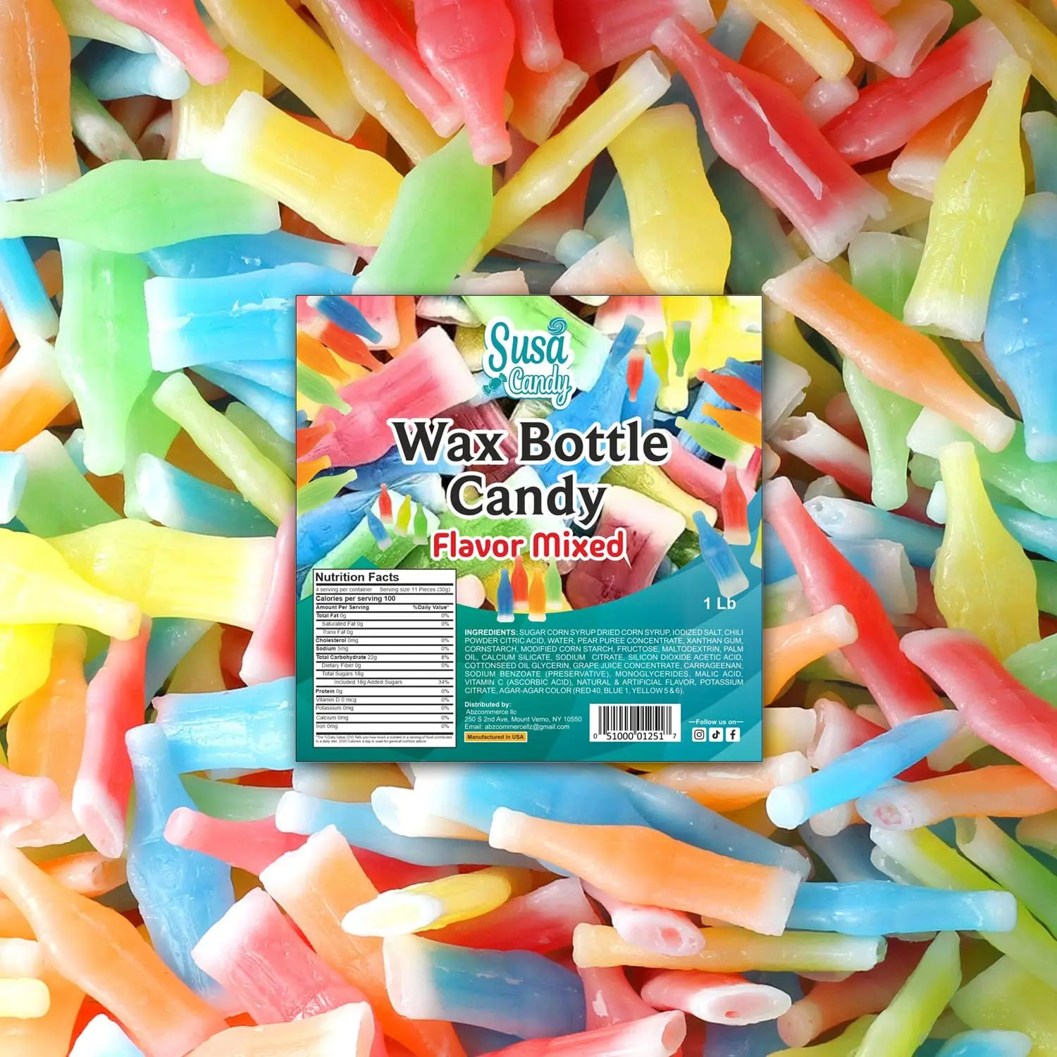 Nik-L-Nips Vintage Wax Bottle Candy Drinks, 0.5 lb Bulk Sweet Snack Bag, Old School Candy, Assorted Flavored Syrup-Filled Wax Treats (Cherry, Orange, Lemon, Blue Raspberry, Green Apple)