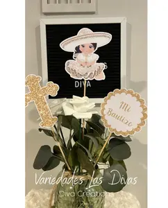 Religious  Baptism Centerpiece Set with 3 Sticks and Communion Cross Decoration - Ornaments