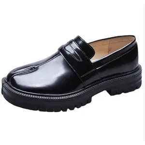 Men's Retro Thick-Sole Split-Toe Leather Loafers, Formal Walking Shoes for Daily Commute & Leisure