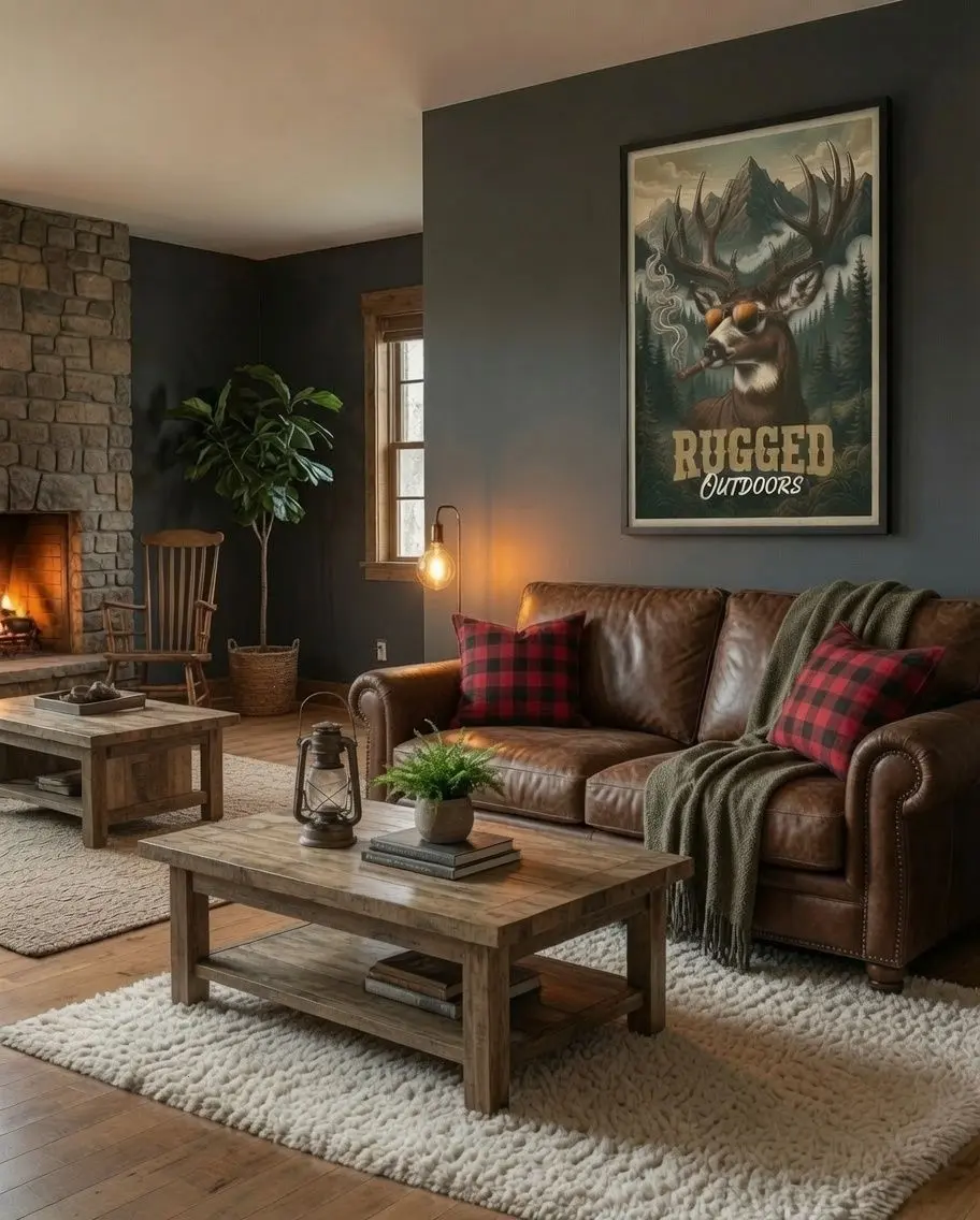 Rugged Outdoors Deer Poster Wall Art Vintage Cabin Style (frames are not included)