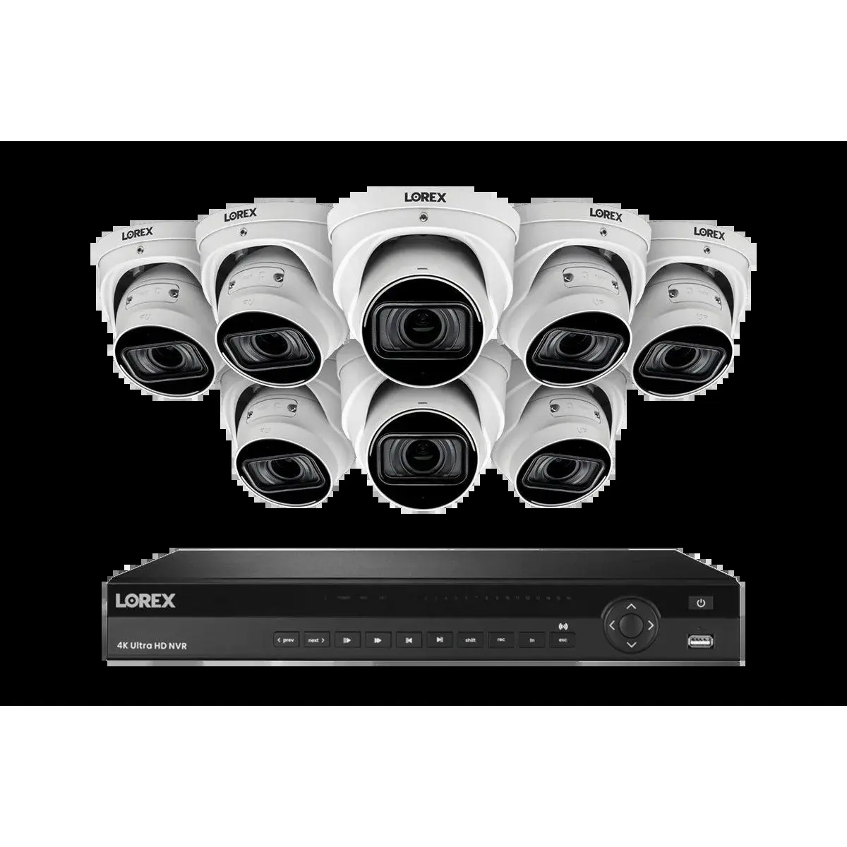 Lorex 4K (16 Camera Capable) 4TB Wired NVR System with Nocturnal 3 Smart IP Dome Cameras with Listen-In Audio and Motorized Varifocal Lenses
