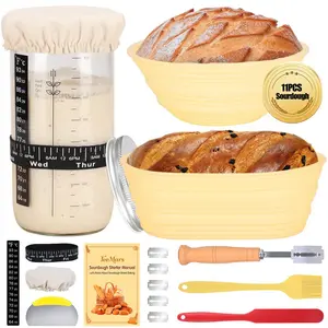 Professional Bread Proofing Basket Set, Includes Round & Oval Baskets, Lame, Dough Scraper, Liner Brush, Ideal for Artisan Baking