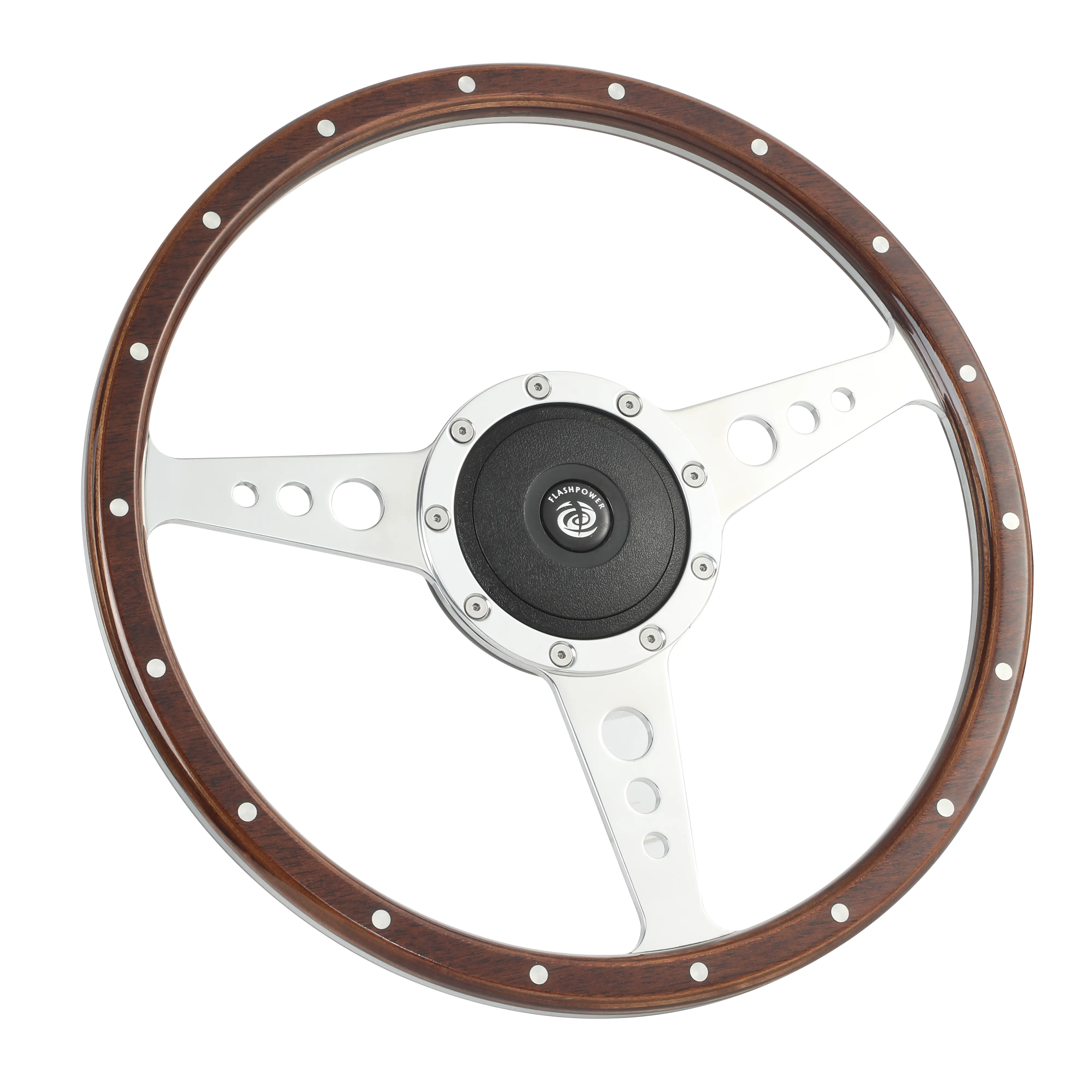14in Classic Wood Steering Wheel for Vintage MG GT, MGB, Midget, Derrington - Restoration Part with 6061 Aluminium, 9-Bolts Mount for Classic British and European Cars