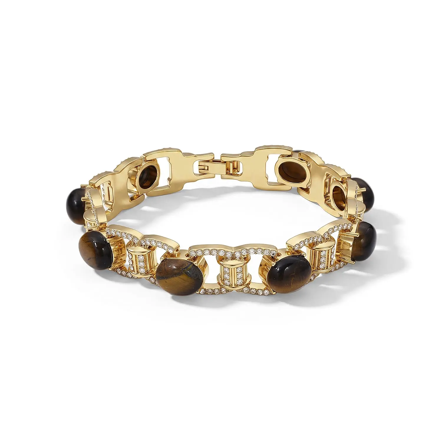 Yellow Tigers Eye, Austrian Crystal Classic Link Bolo Bracelet in Goldtone 6.00 ctw Yellow Tigers Eye, Austrian Crystal Classic Link Bolo Bracelet in Goldtone 6.00 ctw