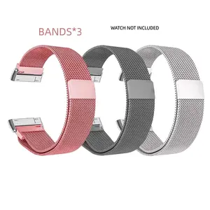 Milanese mesh strap compatible with Fitbit Versa 3 Sense women's/men's strap and Sense 2 Versa 4 strap, stainless steel metal mesh breathable replacement accessory strap, magnetic buckle design, 3 sets of breathable mesh straps