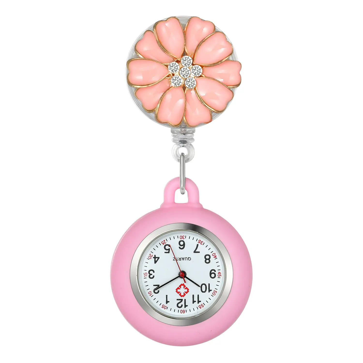 OIDEA Elegant Women's Nurse Watch, Lightweight Quartz Timepiece with Dainty Floral Resin Decor, Pink Digital Display, Stretchy Silicone Band, Alloy Stretch Fit for Nurses & Caregivers, Everyday Wear
