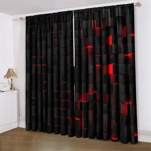 3D Effect Geometric Pattern Curtain, Home Decoration Curtain, 2 Counts/set Modern Simple Rod Pocket Blackout Curtain, Window Drapes for Home Living Room Bedroom Office Decor