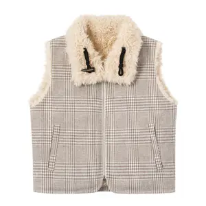 PSO Brand Women's Fleece Jacket - Women's Minimalist Basic Outerwear Clothes, Reversible, Fluffy Casual Cotton Coat with Houndstooth Texture, Zipper, Style NJK013