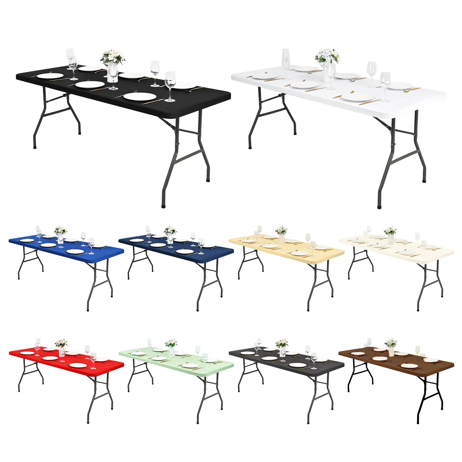 3/6/10/12 PC Stretch Spandex Fabric Table Top Cap Cover,fits 6/8Ft Rectangle Tables Protector,For Indoor Outdoor Party Picnic Wedding,Halloween Decor, Anniversary Party,Household Items,Bathroom Decor,#Back-to-school #Halloween