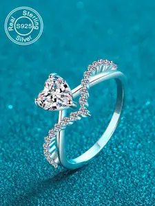 S925 Sterling Silver Heart Shaped Ring, Fashion Elegant Engagement Ring for Women, Trendy All-match & Exquisite Jewelry for Birthday Gift