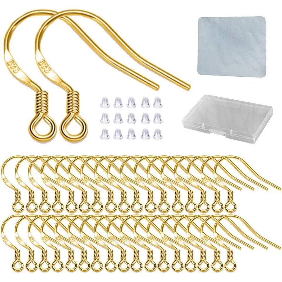 Z-MSA91  Gold Fishhook Earring Hooks - 120 PCS/60 Pairs 18K Gold Hypoallergenic Ear Wires Fish Hooks for Jewelry Making, Jewelry Findings Parts with