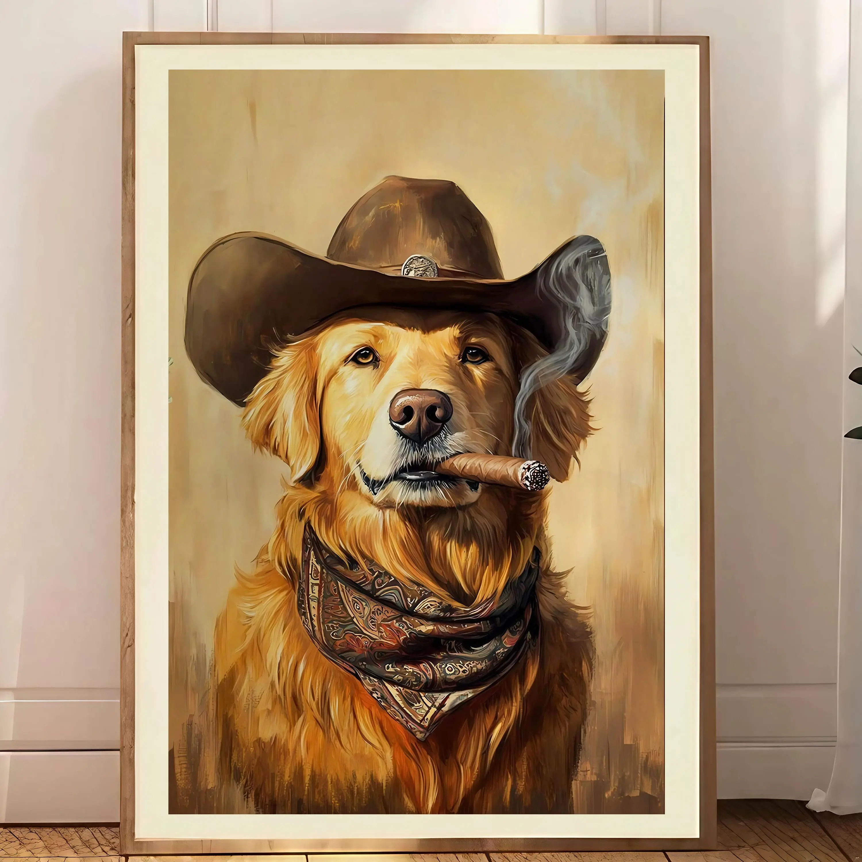 Dogs Cowboy light one up and chill Brew Print, Dogs Neutral Aesthetic Vintage unframed poster, Funky Western Art Wall Art, Unique Gift for Men Dad