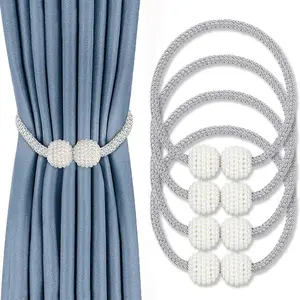 Magnetic Curtain Buckle, 4 Counts/set Fall Creative Large Pearl Design Curtain Tieback, Home Organizer for Living Room Bedroom, Bedroom Furniture Decorative Accessories, Trending Home Decor 2024, Interior Decoration Accessories, Magnetic Curtain Clips